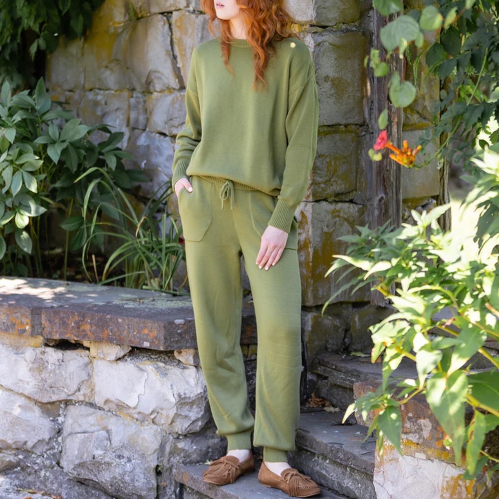 Julia Amory Falmouth Jogger Size S Moss Green Knit Pants Pockets Drawstring Chic